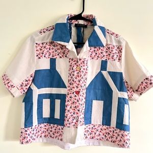 Cropped boxy quilt blouse
